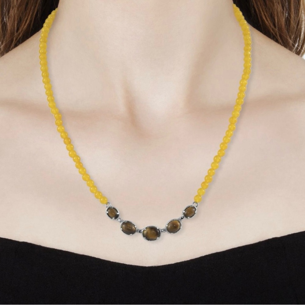 Tiger’s Eye and Yellow Quartzite Beaded Necklace